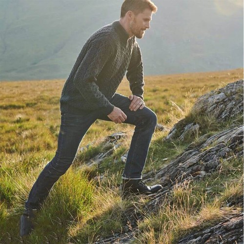 Suéter Aran Woollen Mills Hombres Grande Lana Merino Cable Pullover Cuarto Cremallera $125 - Imagen 5 de 8