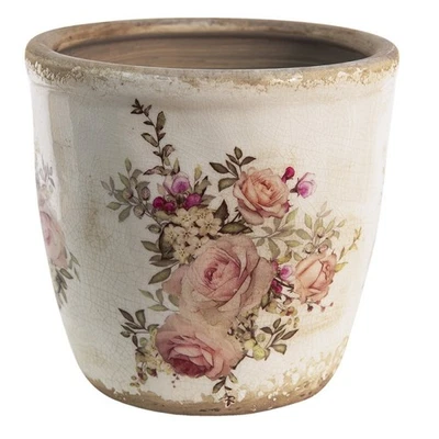 runder Blumentopf Pflanztopf Pflanzschale Rosenmotiv romantisch Craquelé 16 cm - Bild 1 von 4