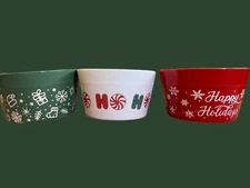 Christmas Ramekin Set Of 3 Bowls Ceramic Kitchen Holiday