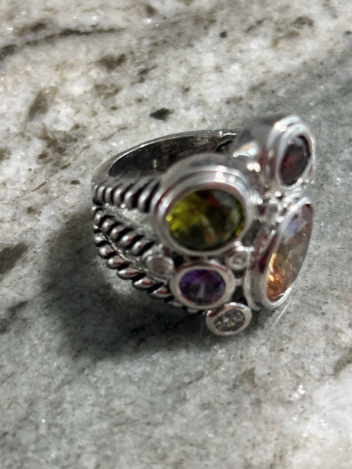 Silver Cable CZ Gemstone Cluster Ring - image 2