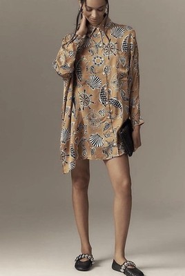 NWT ANTHROPOLOGIE SZ S COREY LYNN CALTER LONG-SLEEVE PRINTED MINI SHIRT DRESS