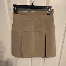 Lands' End Girls Uniform Pleated Skirt Beige Solid Polyester Size 10-12 Uniform