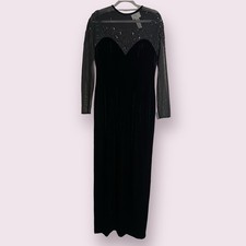 Vintage Black Velvet Beaded Evening Dress 12