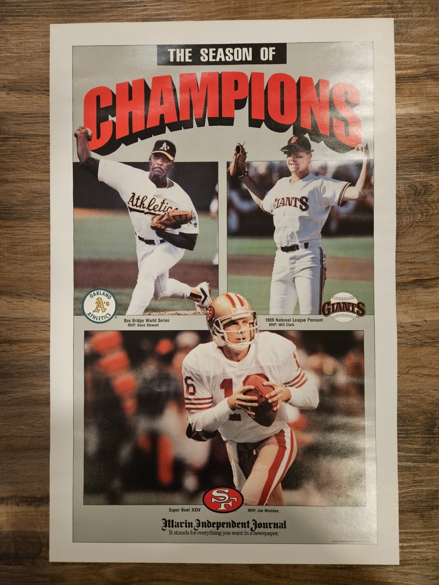 Vintage 1989 Joe Montana Poster San Francisco 49ers Oakland A's SF