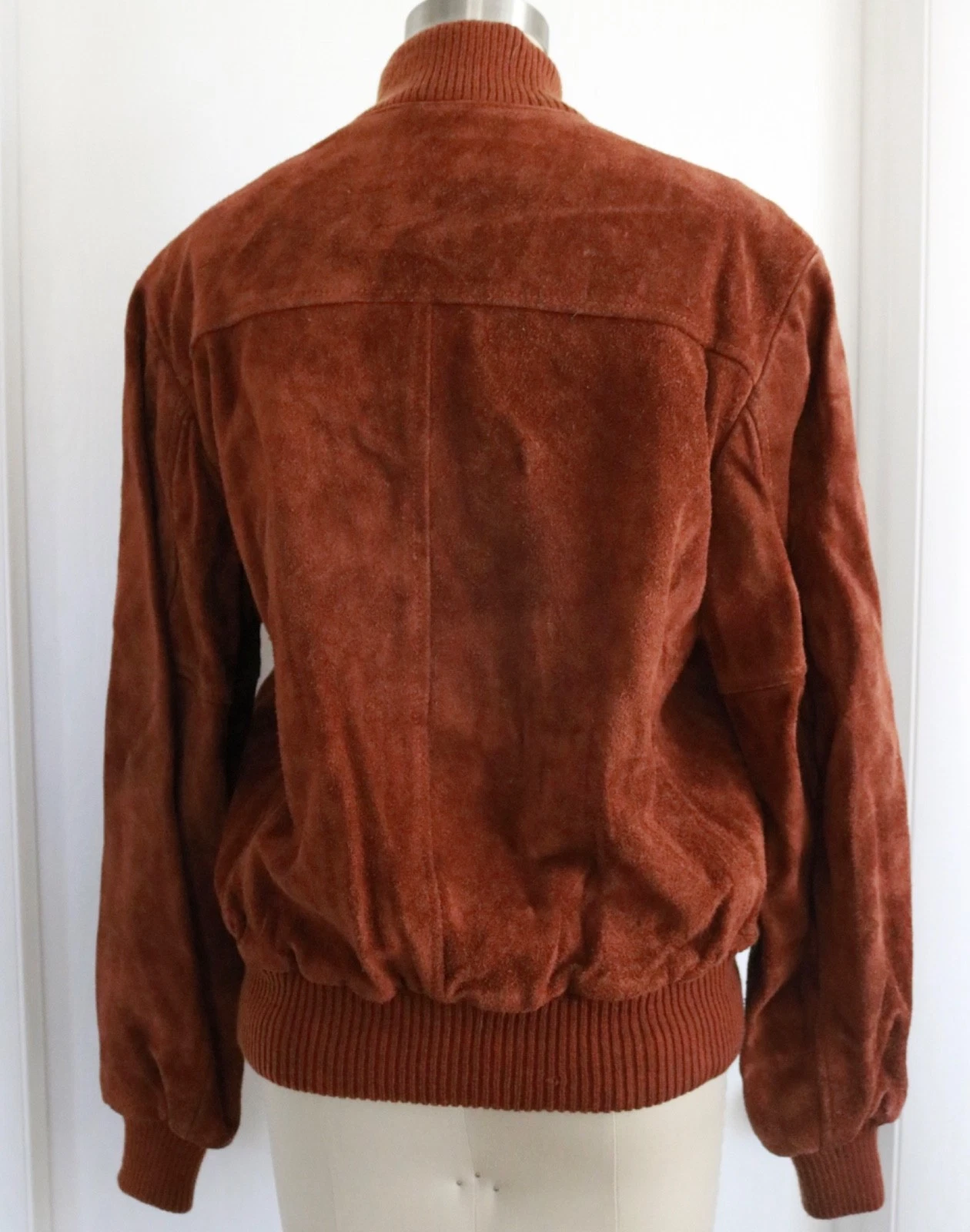 Copper Brown Suede Leather Bomber Jacket Mens Small Vintage Zip Up image 5