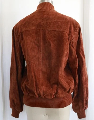 Copper Brown Suede Leather Bomber Jacket Mens Small Vintage Zip Up image 5