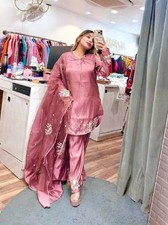 Exclusive Look Pink Pure Natural Crepe Top Palazzo With Dupatta For Engagement