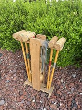 VTG Croquet Set Wooden 5 Mallets 6 Wood Balls 2 Stakes 1 Stand 9 Wickets