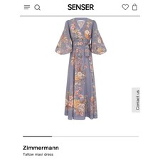 Zimmermann Lavender Floral Wrap Maxi Dress with Bell Sleeves, Tallow