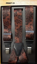 Print 21 Paesley Print Brace with Leather Inserts 36mm -100 Made in Italy