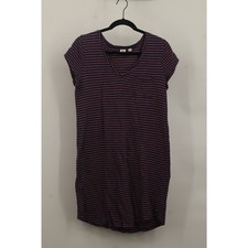 Gap Women's Striped V-Neck T-Shirt Dress Cap Sleeve Pockets Size M Blue/Pink