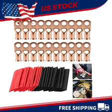 US 40 pcs 1/0 AWG Gauge Copper Lugs w/RED BLACK Heat Shrink Ring Terminals Set