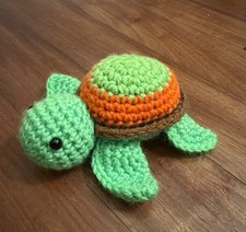 Small Custom Crochet Turtle Green Orange Beaded Eyes