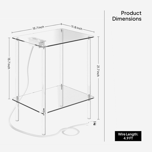 Acrylic Side Table Set of 2 with Charging Station & USB Ports - Small End Table - Picture 3 of 8