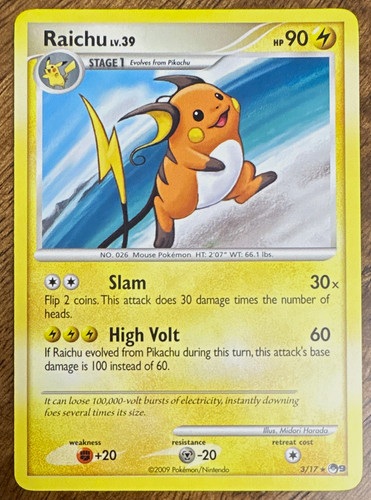 Pokemon TCG Raichu 003/017 POP Series 9 Regular Rare HP90 2009