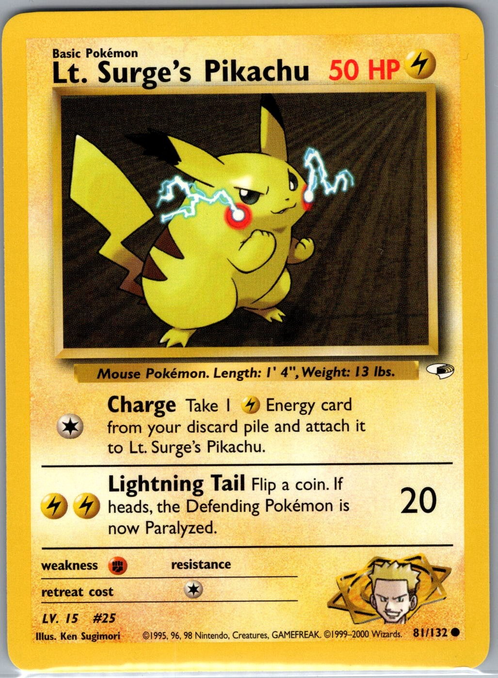Lt. Surge's Pikachu 81/132 Non Holo Gym Heroes - Pokemon Card - NM