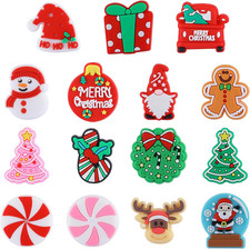 15 Pcs Christmas Silicone Beads for Keychain Making Cute Deer Tree Focals Santa
