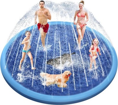 Pool für Hunde, 118 Zoll super großer rutschfester Sprinkler Wasserspielzeug, blau