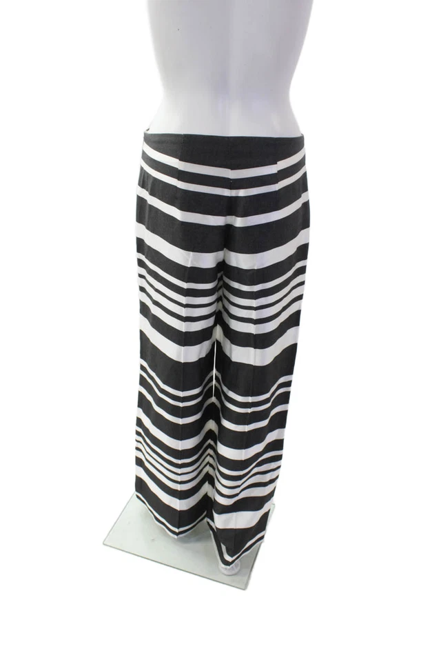 Calça Trina Turk feminina listrada frente plana cintura média com zíper perna larga cinza tamanho 0 - Imagem 3 de 4