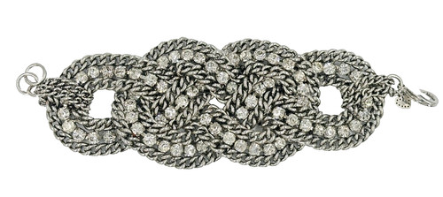 STELLA & DOT Petra Braided Chain Rhinestone Link Silver Tone Bracelet NEW