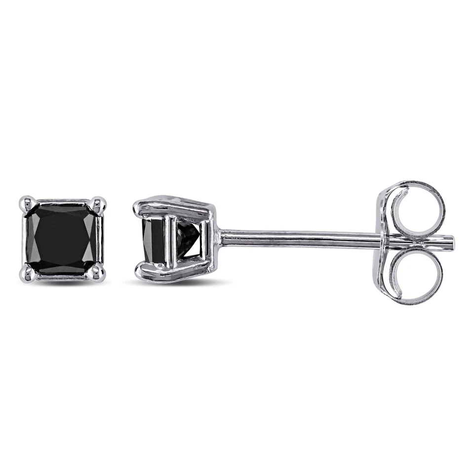Amour 10k White Gold 1/3CT TDW Princess-Cut Black Diamond Stud Earrings