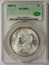 1887-O Morgan Dollar Silver $1 MS 61 CAC Graded CACG