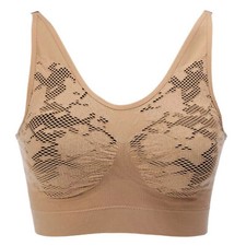 Rhonda Shear Ahh Bra with Adjustable Straps and Lace Detail, Beige, XL
