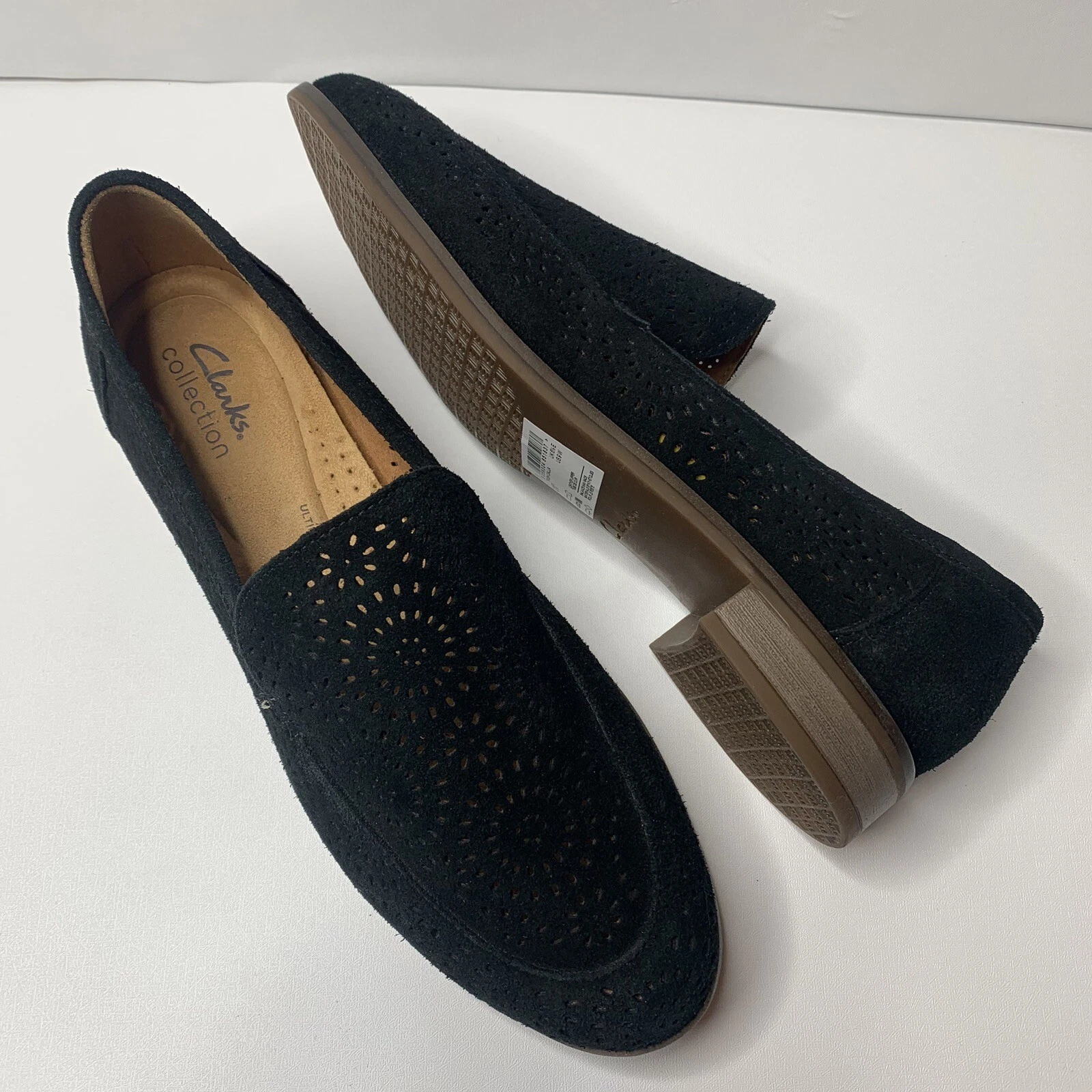 Scarpe mocassini Clarks TRISH CALLA nere scamosciate traforate donna misura 9 larghe