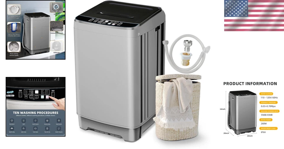 Lavadora Portátil Silenciosa y Ajustable - Diseño Compacto 2 en 1 en Plata Foto 2 de 4