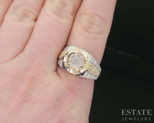 Vintage 14k Two Tone Gold Natural .17ctw Diamond Mens Watch Ring 10.3g i18636 - Picture 4 of 5