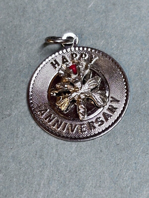 Vintage Sterling Silver Corall ''Happy Anniversary'' Charm/Pendant 2.2g