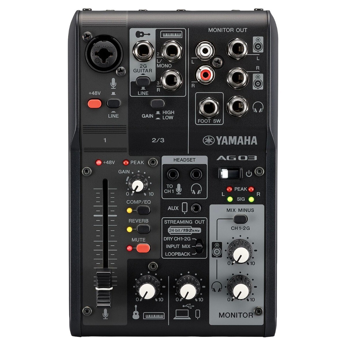 3-канальный микшер Yamaha Pro Audio AG03MK2-B Black с интерфейсом USB