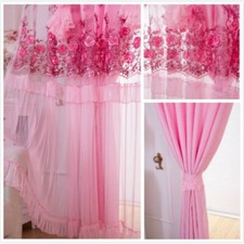 1 PC Blackout Princess Curtains Double-Layer for Living Room Floral Tulle Drape