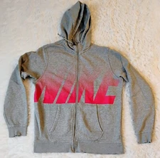 Nike Hoodie Mens Large Gray Fleece Full Zip Logo Spell Out Drawstring Sweatshirt