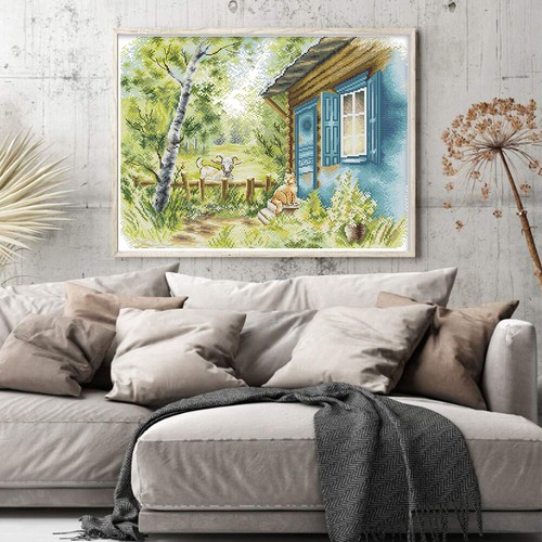 Partial Embroidery Eco-cotton Thread 14CT Printed Scenery Cross Stitch 48x38cm - Picture 9 of 12