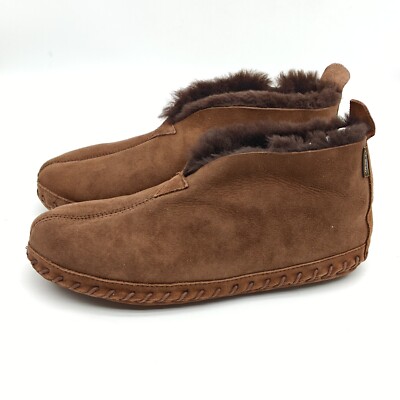 L.L. BEAN Brown Suede Shearling Slipper Shoes Tan Moccasin Men's Sz 11/12/13/14