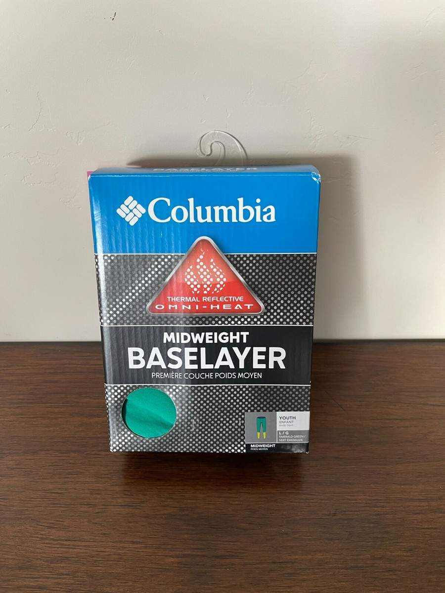 BNIP Columbia Midweight Baselayer Youth Tights, L14-16, Emerald Green,  Omni-Heat