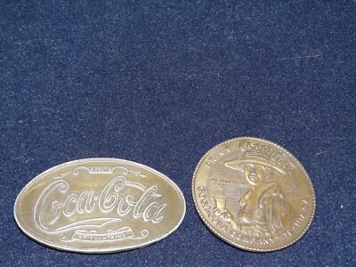 Coca Cola Belt Buckles Brass Plated 5 Cents at Fountains & Lillian Nordica 2 Pcs