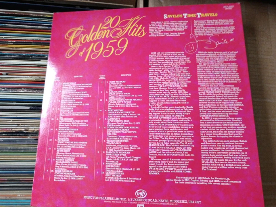 LP Album - 20 Golden Hits Of 1959 rock'n'roll UK 1982 NM/NM - Photo 2/2