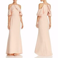 NEW ELIZA J Blush RUFFLE Bodice COLD SHOULDER Bridesmaid CREPE GOWN 6