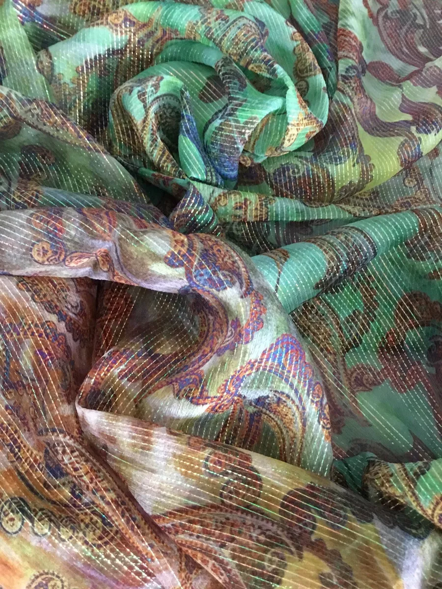 Paisley Metallic Striped Italian Silk Chiffon ALTA MODA 1.75cm x