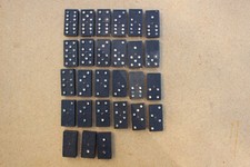 Antique Set of 23 Wooden Dominoes Brass Pins w/ Ornate Carving
