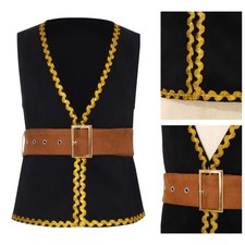 Boys Girls Medieval Steampunk Suede Vest Kids V Neck Belted Dressy Waistcoat Top