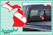 Michigan State Shaped DIVE Flag Vinyl Decal Car Truck Sticker SCUBA Diving