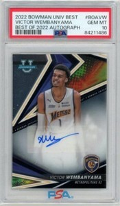 Victor Wembanyama 2022 Bowman University Best Of Rookie Auto PSA 10 GEM MT