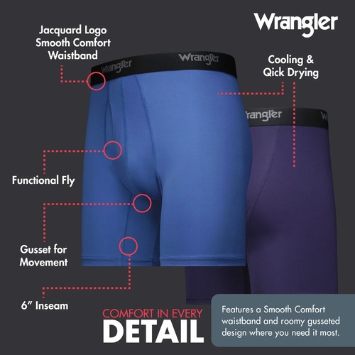 Wrangler Men's Boxer Briefs Cooling Stretch Nylon Boxers, 3 Pack M, L, XL or 2XL - Picture 4 of 7