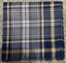 BLUE  BROWN PLAID  CHECKS ART HANDKERCHIEF VINTAGE MEN COTTON POCKET SQUARE18"