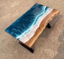 48"x28" Epoxy Resin Table Top Handmade Live Edge Wood Unique Modern Design