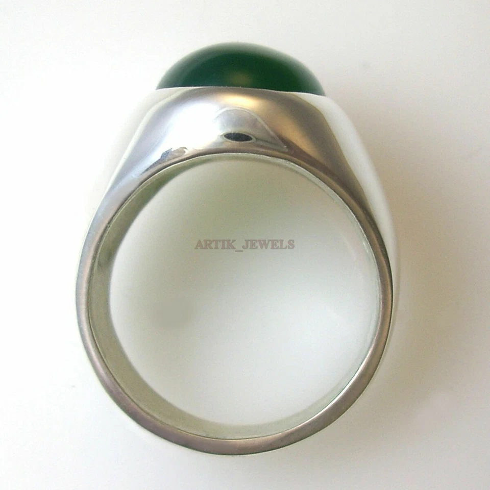 Verde Natural Onix Piedra Preciosa Con 14K Oro Blanco Chapado Anillo de Plata - Imagen 2 de 4