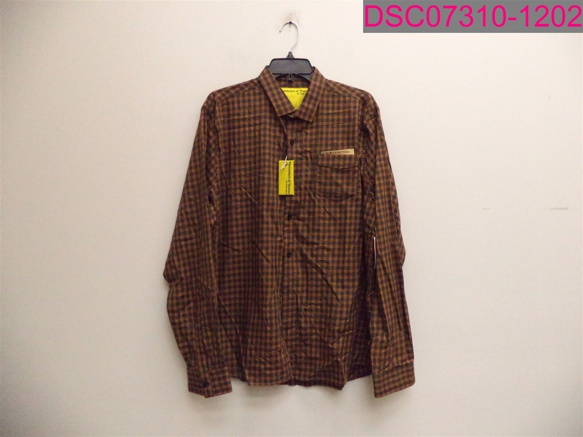 Descendant of Theives Mens Long Sleeve Brown Plaid Button